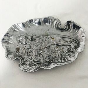 Antique President Teddy Roosevelt Tiger Prowling Through Grass Tray Trinket Dish